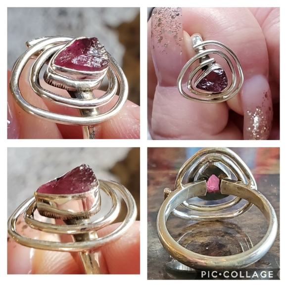 Genuine Rough Rubellite Tourmaline Art Ring 7 - Picture 4 of 6